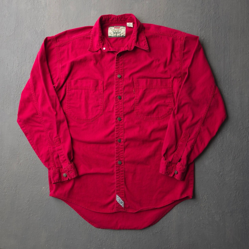 Vintage 90s Levi's Red Long Sleeve Button Up Shirt Medium Double Pocket